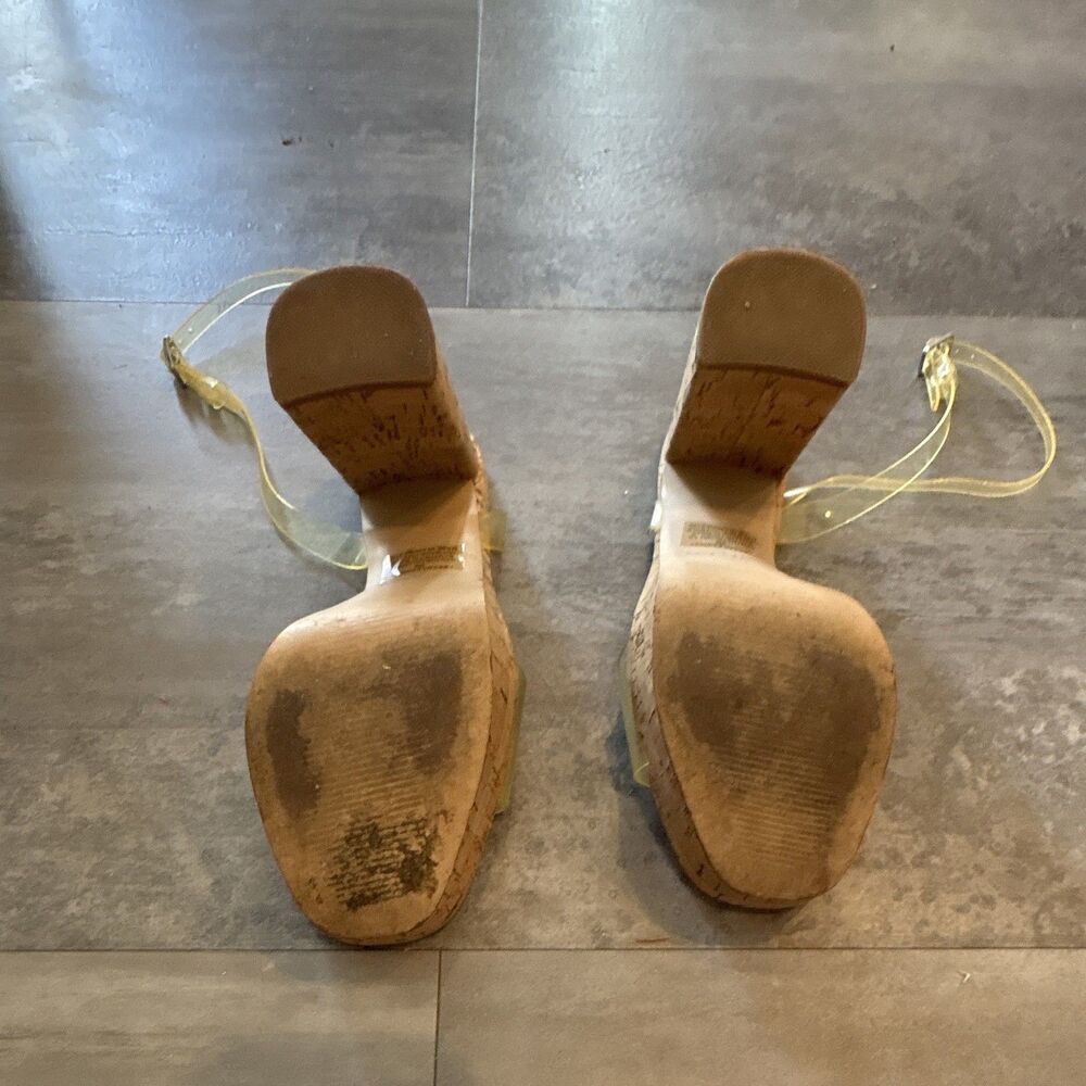 Steve Madden Strappy Ankle Strap Open Toe Buckle Cork Clear/Beige 6M - Picture 3 of 4